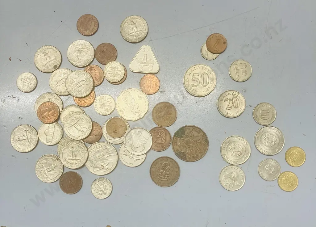 Coins - Singapore Singapura, Malaysian Sen, Islands, New Zealand, American Etc Image 1++
