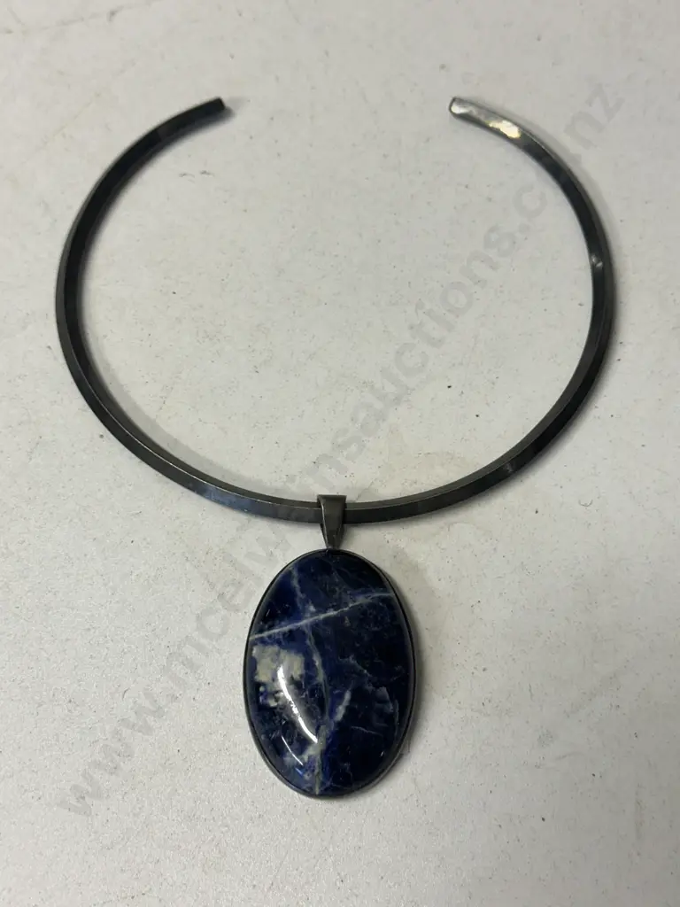 Sodalite Gemstone Pendant Stamped 925 On Torc Necklace Image 1++