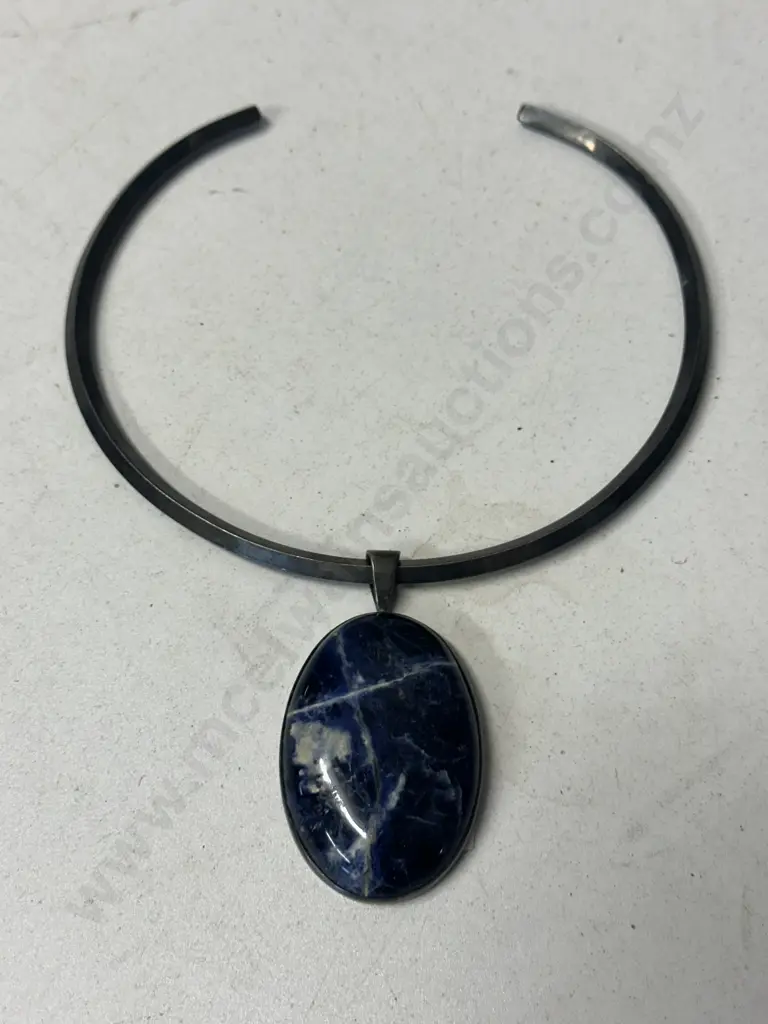 Sodalite Gemstone Pendant Stamped 925 On Torc Necklace Image 1++