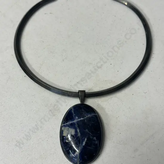 Sodalite Gemstone Pendant Stamped 925 On Torc Necklace