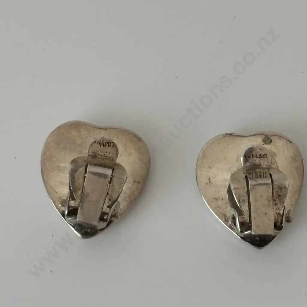 Vintage Sterling Silver and Enamelled Clip on earrings Image 1++