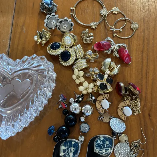 Assorted Earrings etc with Heart Shaped Jewellery Box