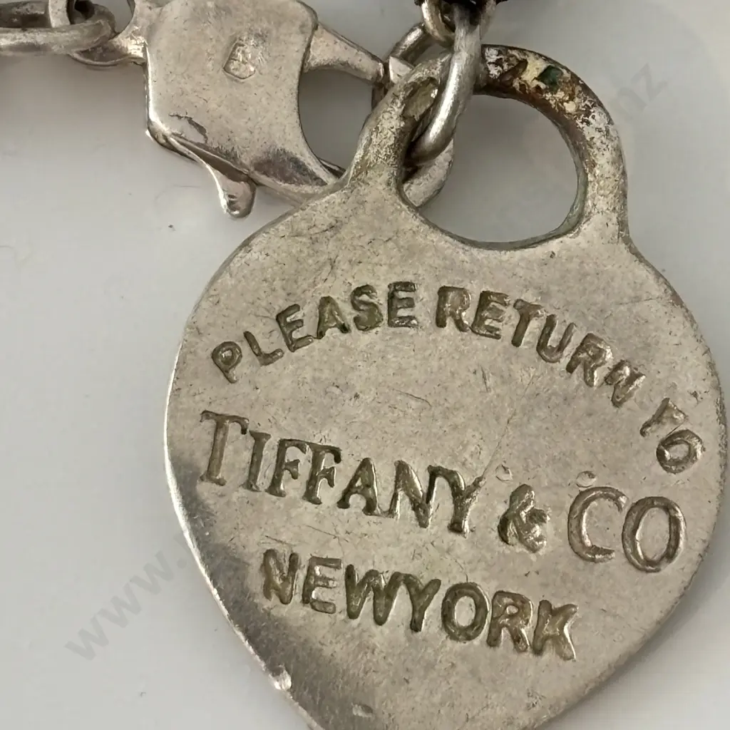 Silver Ball Bracelet with Heart marked and stamped Tiffany and Co? and Clasp stamped 925 Image 1++