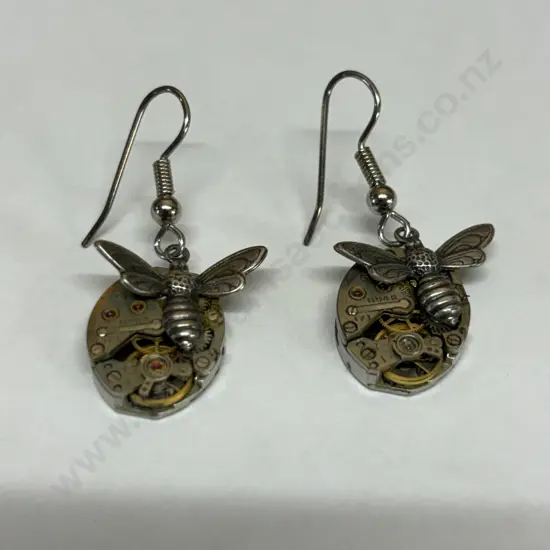 Stamped Seiko Silver Bee Earrings
