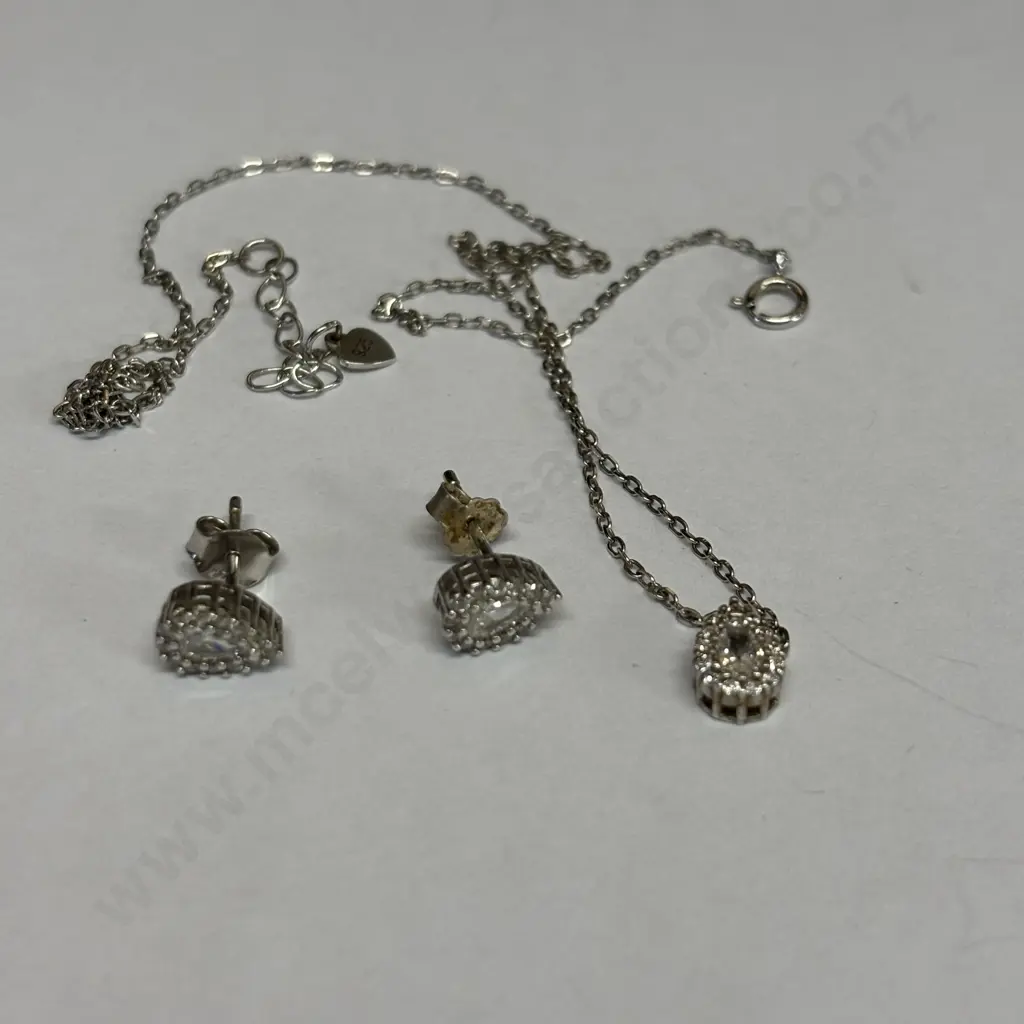 Sterling Silver and clear stone Necklace and Earrings set Image 1++