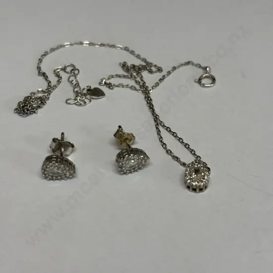 Sterling Silver and clear stone Necklace and Earrings set