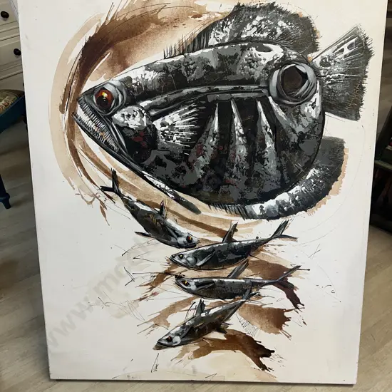 Fish Themed Artwork On Canvas 120x100cm.