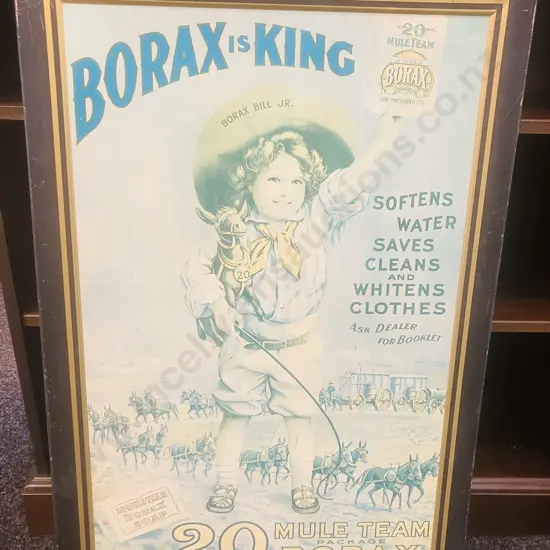 Vintage Borax is King 20 Mule Team Borax Metal Advertising Sign. 88 x 60cm