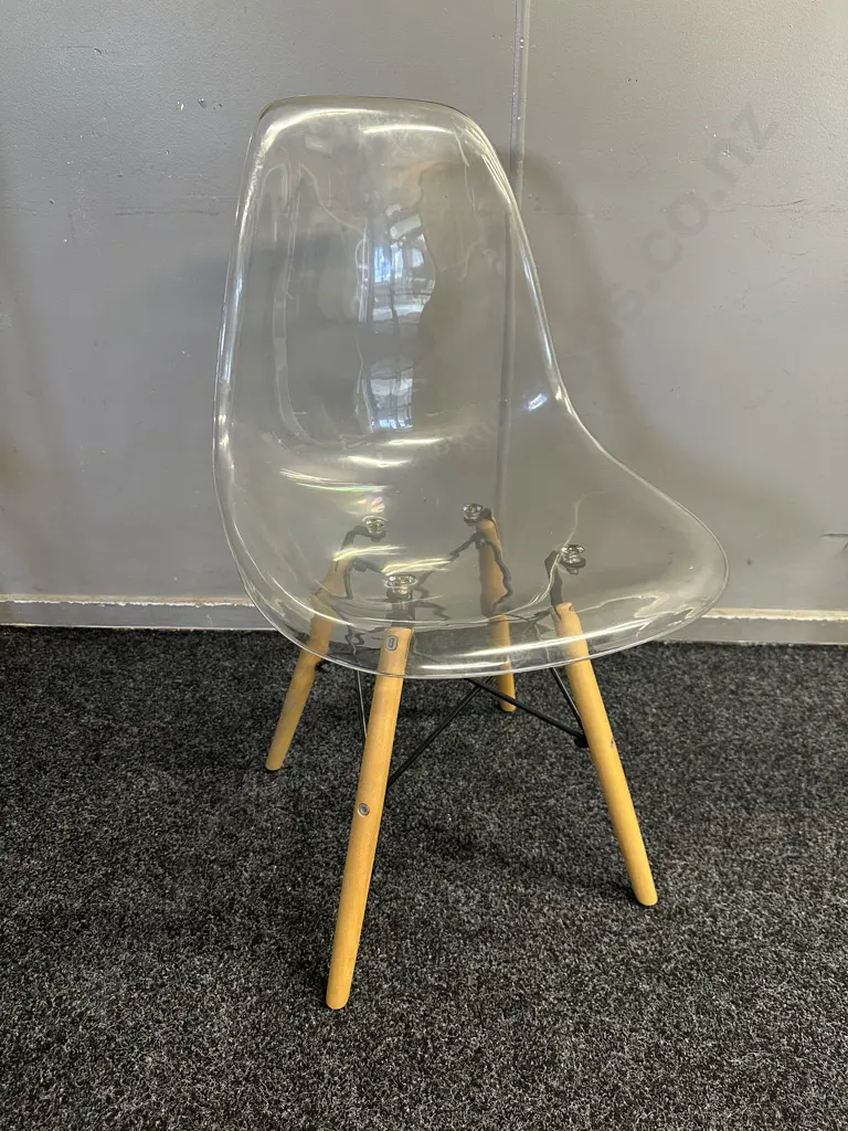 Transparent Acrylic Dining Chair With Wooden Dowel Legs Image 1++