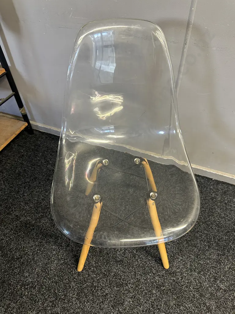 Transparent Acrylic Dining Chair With Wooden Dowel Legs Image 1++