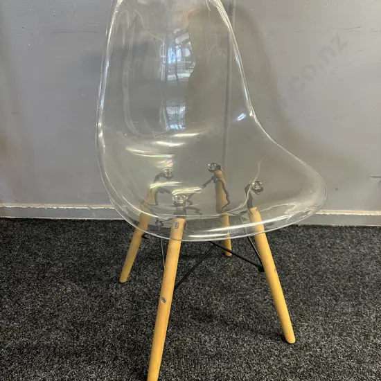Transparent Acrylic Dining Chair With Wooden Dowel Legs