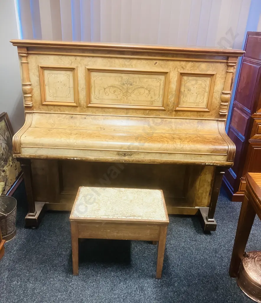 1940's C.Siewert Upright Piano With Piano Stool Image 1++