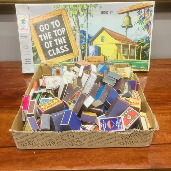 185 x Vintage Matchbox & Matchbooks With Board Game 'Go to the Head of the Class' Series 17 Milton Bradley c1967