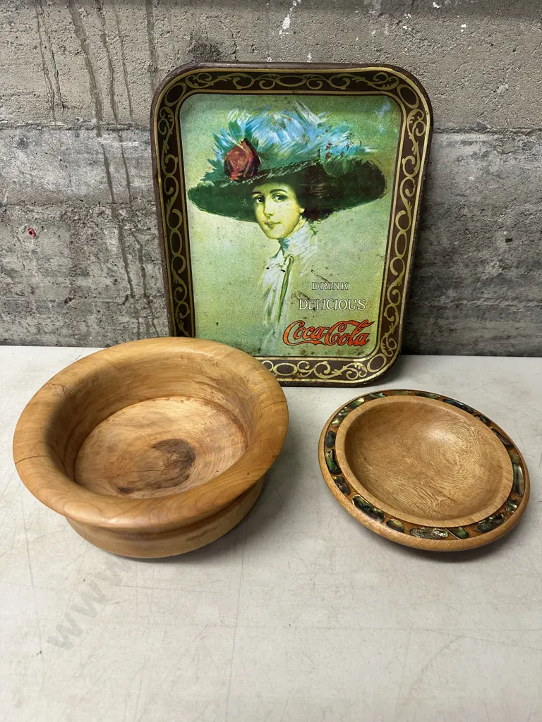 Vintage The Coca Cola Girl Serving Tray & Wooden Bowls  Image 1++