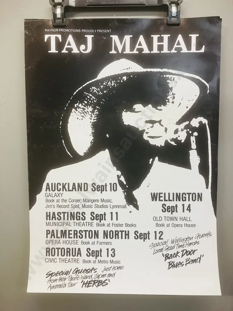 Vintage Taj Mahal Original New Zealand 1986 Tour Gig Poster Image 1++