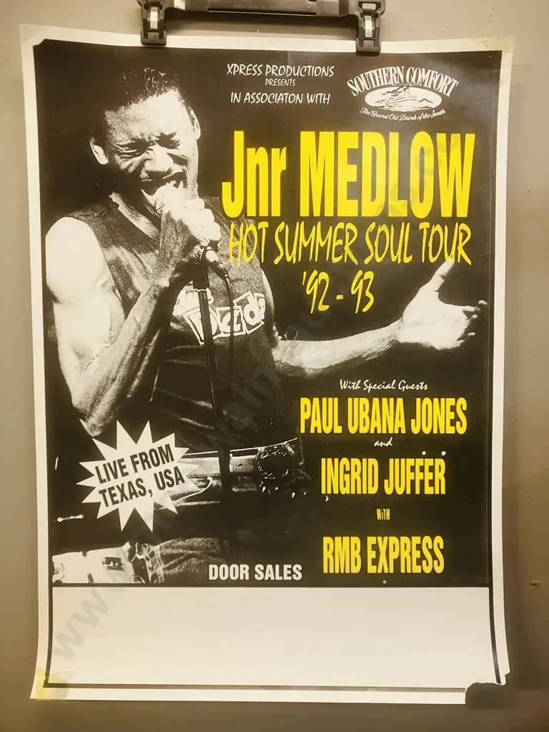 Vintage Jnr Medlow Hot Summer Soul Tour '92 - 93 Original New Zealand Tour Poster Image 1++