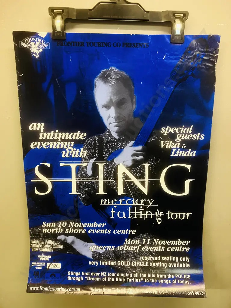 Vintage STING Mercury Falling Tour Original New Zealand Tour Gig Poster Image 1++