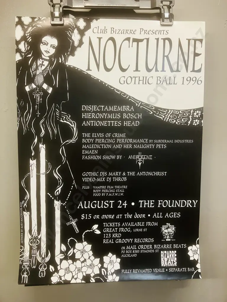Club Bizarre Presents NOCTURNE Gothic Ball 1996 Promo Poster & Bizarre Beats Records 123 KRD Poster Image 1++