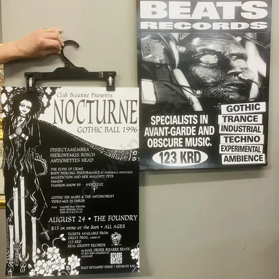 Club Bizarre Presents NOCTURNE Gothic Ball 1996 Promo Poster & Bizarre Beats Records 123 KRD Poster