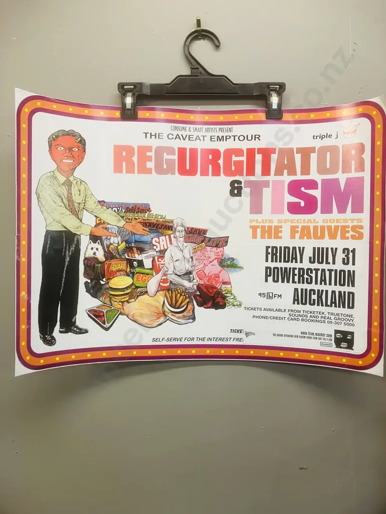 Rare 1990's 'The Caveat Emptour' REGURGITATOR & TISM Plus THE FAUVES Original New Zealand Tour Gig Poster Image 1++
