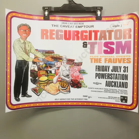 Rare 1990's 'The Caveat Emptour' REGURGITATOR & TISM Plus THE FAUVES Original New Zealand Tour Gig Poster