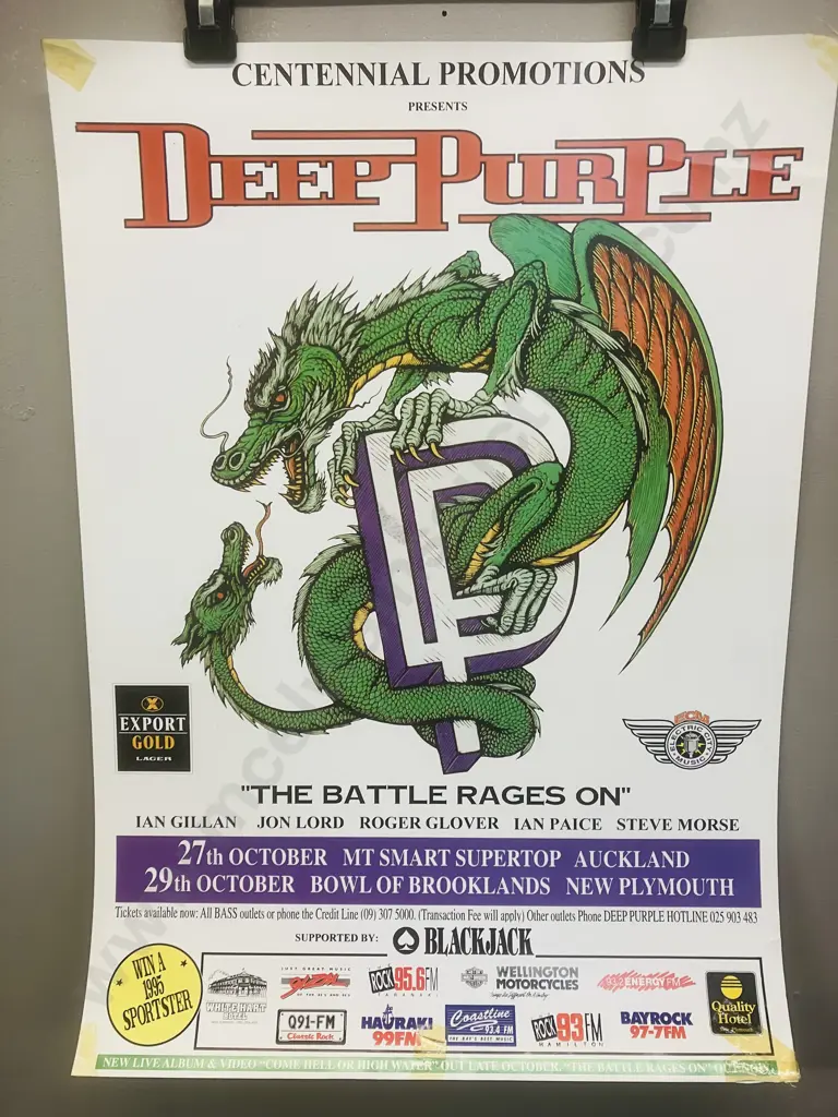 Deep Purple 'The Battle Rages On' Tour Poster 1994 New Zealand Image 1++
