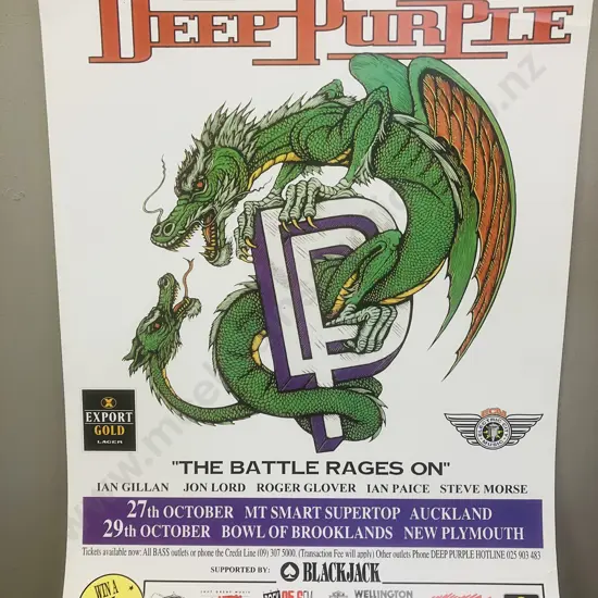 Deep Purple 'The Battle Rages On' Tour Poster 1994 New Zealand