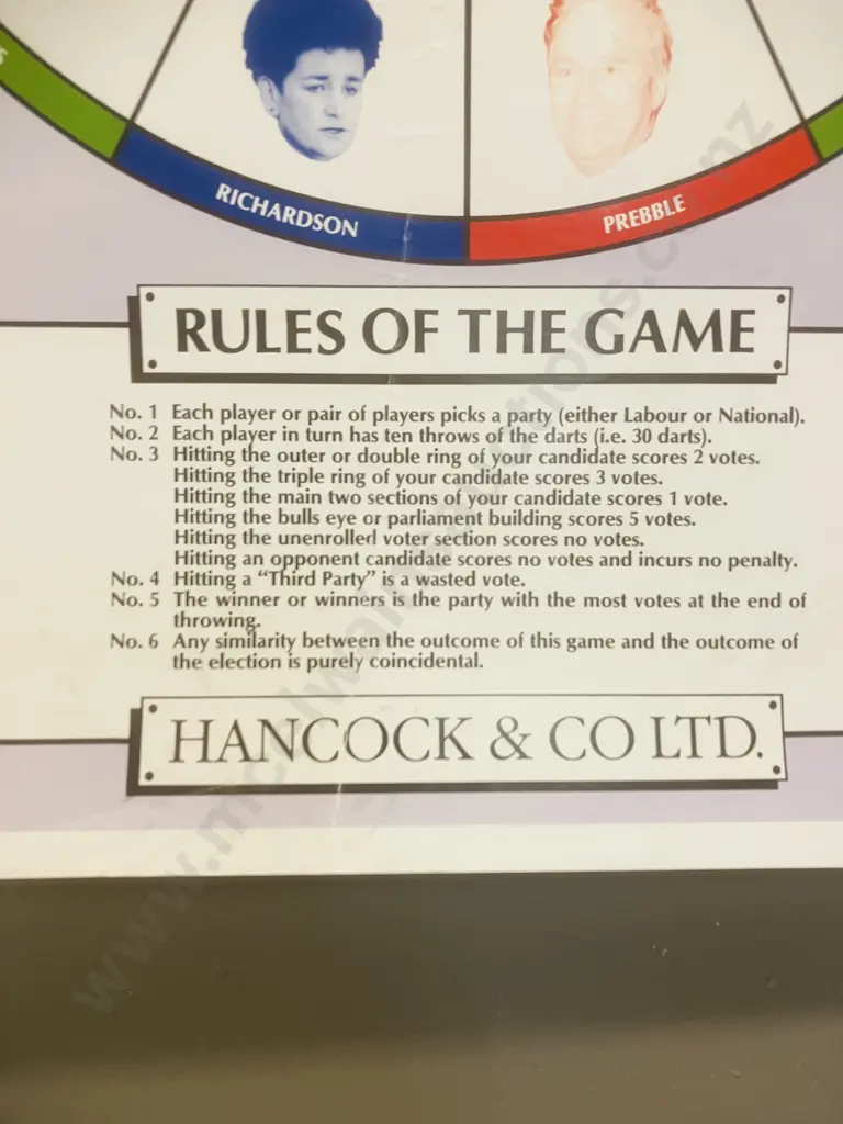 Rare Vintage "Pick The Government" Dart Game - Hancock & Co Ltd New Zealand Image 1++