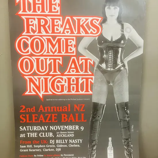 Rare Vintage 'The Freaks Come Out At Night' 2nd Annual NZ Sleaze Ball Advertising Poster