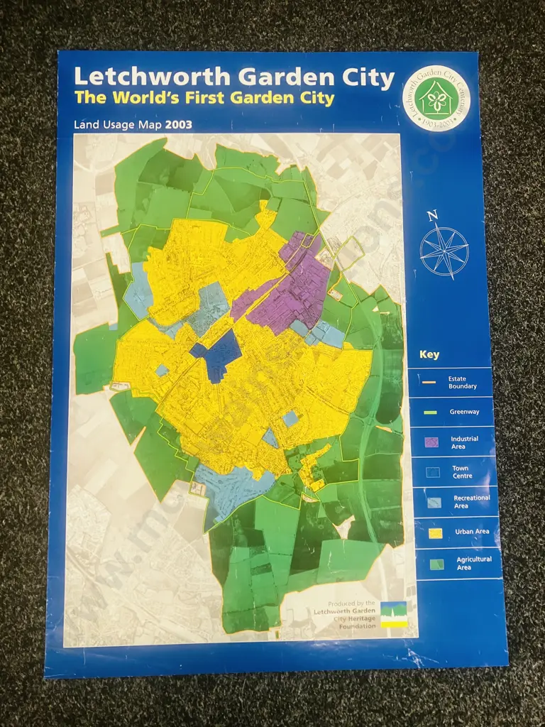Vintage Letchworth Garden City Centenary 1903-2003 'The World's First Garden City' Land Usage Map 2003 Image 1++