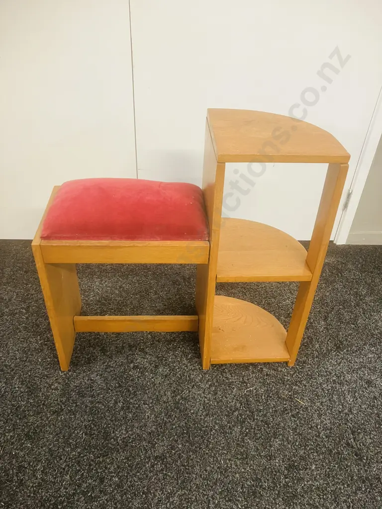 Vintage Oak Telephone Stool With Corner Shelves. H68 W68 D27cm Image 1++