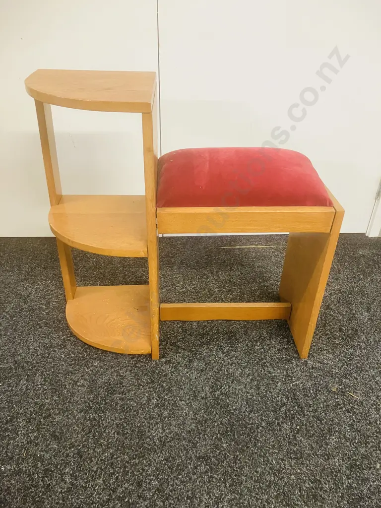 Vintage Oak Telephone Stool With Corner Shelves. H68 W68 D27cm Image 1++