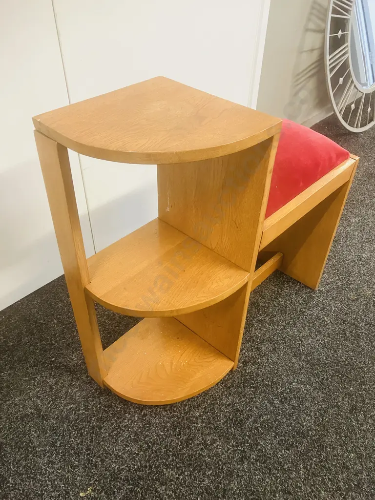 Vintage Oak Telephone Stool With Corner Shelves. H68 W68 D27cm Image 1++
