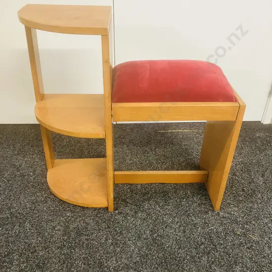 Vintage Oak Telephone Stool With Corner Shelves. H68 W68 D27cm