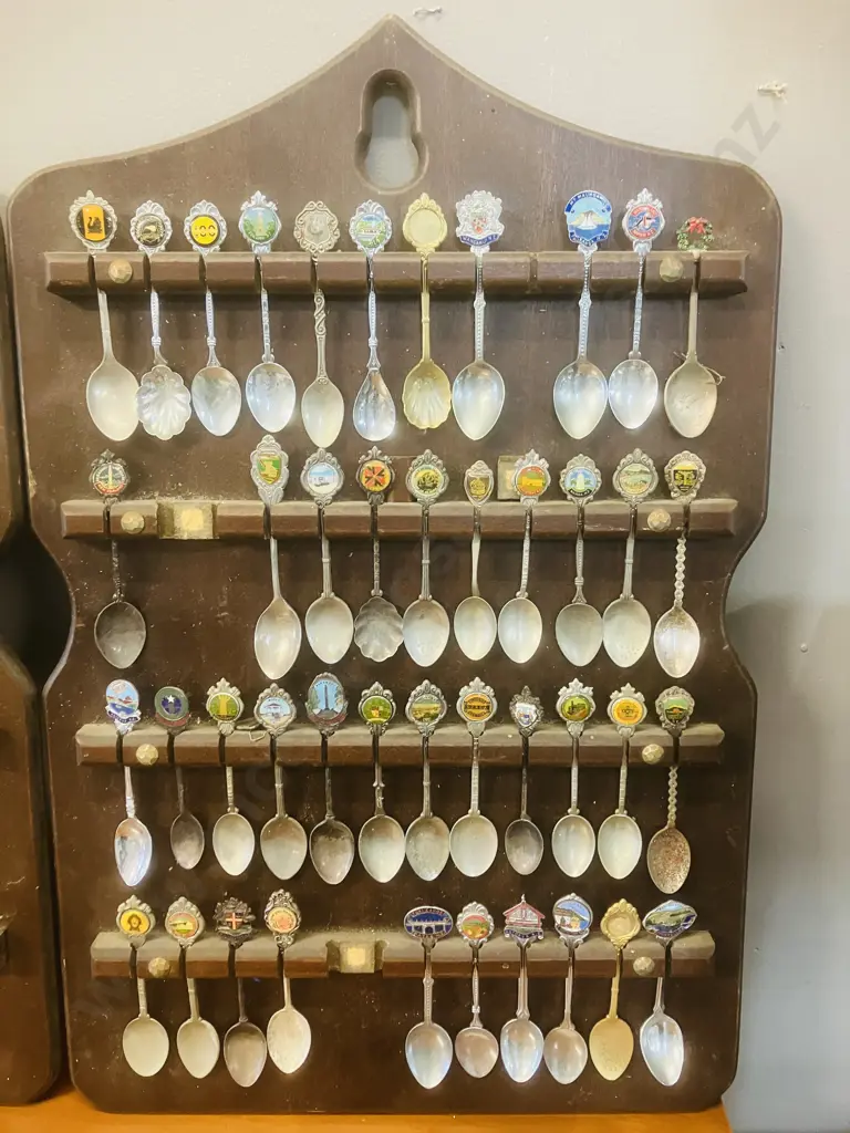 Collectors Souvenirs Teaspoons x 136 On Three Wall Mount Display Boards (As Found) Image 1++