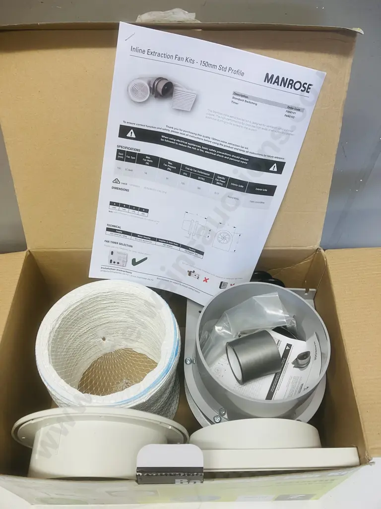 Manrose Bathroom Fan Kit 150mm Ceiling Mount Inline Extraction Image 1++