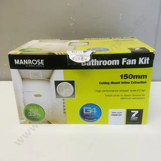 Manrose Bathroom Fan Kit 150mm Ceiling Mount Inline Extraction