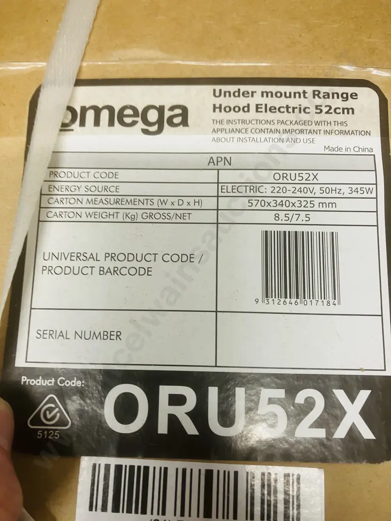 Omega 52cm Undermount Rangehood ORU52X Stainless Steel Finish, 783 m3 / hr Image 1++