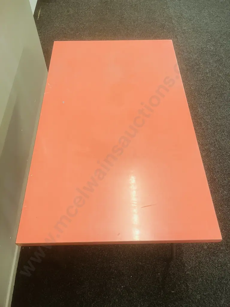 Vintage Mid-Century Formica Dining Table - Pink With Chrome Legs Image 1++