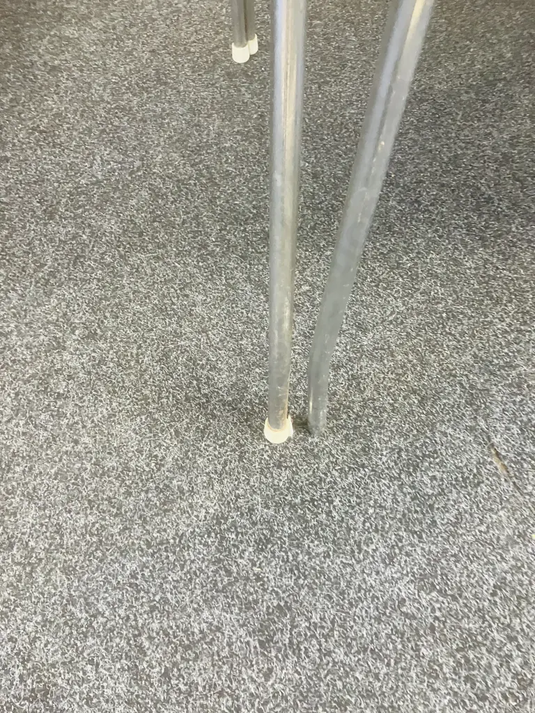 Vintage Mid-Century Formica Extension Table With Hairpin Legs & Pair of Orange Upholstered Chrome Base Chairs (As Found) Image 1++