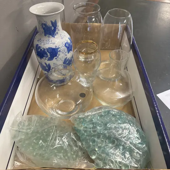 Selection Of Glass Vases & Clear Stones