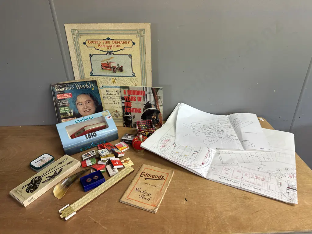 Selection Of Vintage Items Including Matches,Crown Pin Cushion, Cross Section Through UK Marine Tunnels Plan Etc Image 1++
