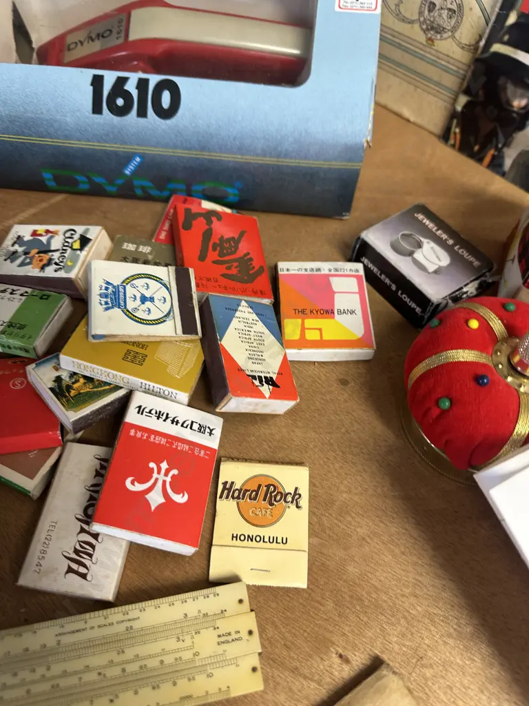 Selection Of Vintage Items Including Matches,Crown Pin Cushion, Cross Section Through UK Marine Tunnels Plan Etc Image 1++