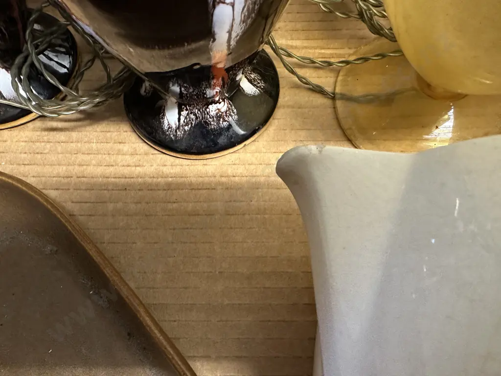 Box Lot Of Vintage Items Including Table Lamp Bases,  Pottery Sweetcorn Dishes Etc Image 1++