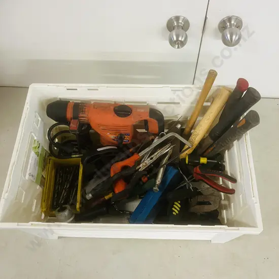 White Bin, Assorted Hand Tools, Drill & Masonry Bits, Ramset DD530 Which Needs New Power  Lead, Plane Etc