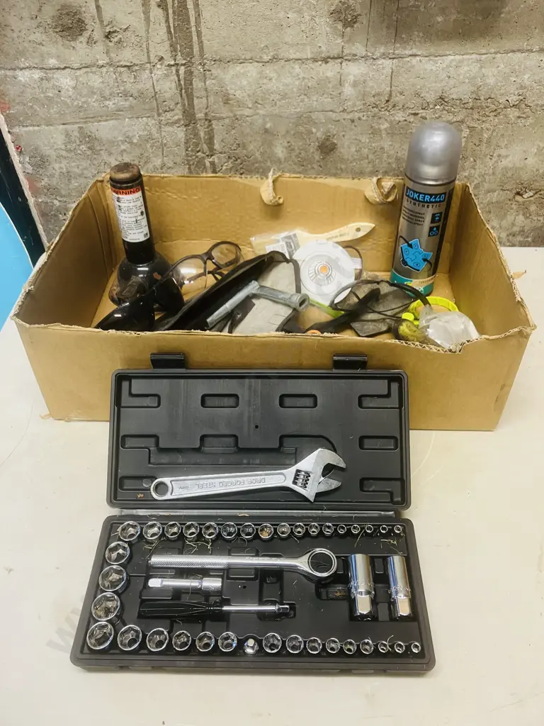 Tools - GM Jack, Fuller Socket Set, Joker440 Spray Etc With Folding Chair Image 1++