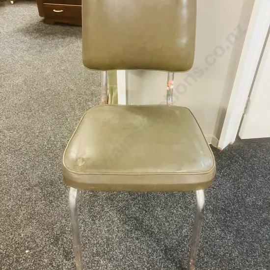 Vintage Mid-Century Green Upholstered Chrome Base Chair