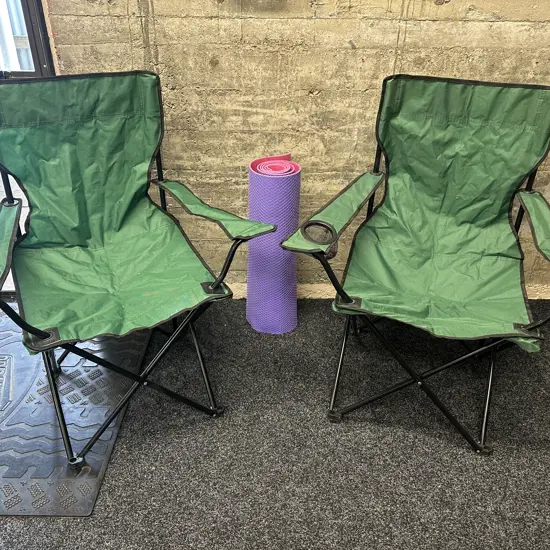 Pair Of Green Camping Chairs & Yoga Mat