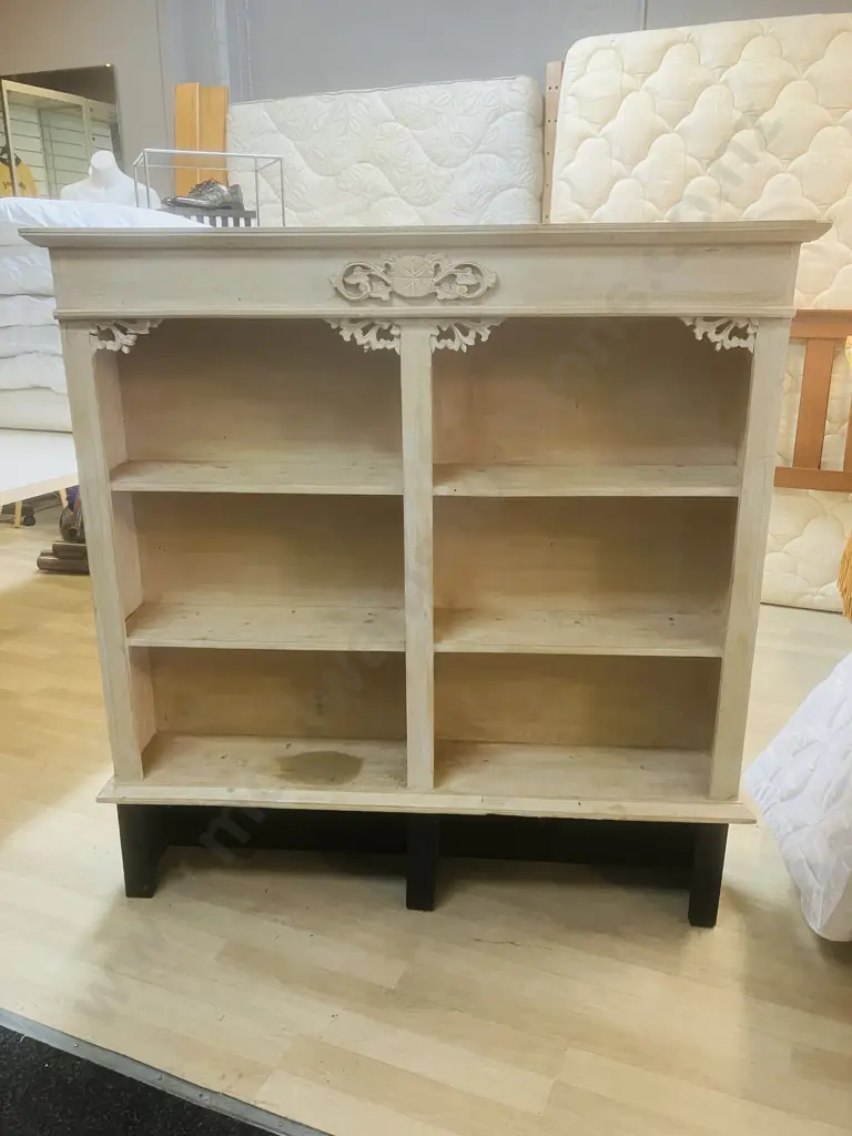 Vintage French Oak Style Whitewashed Bookcase. H122 W120 D22cm Image 1++