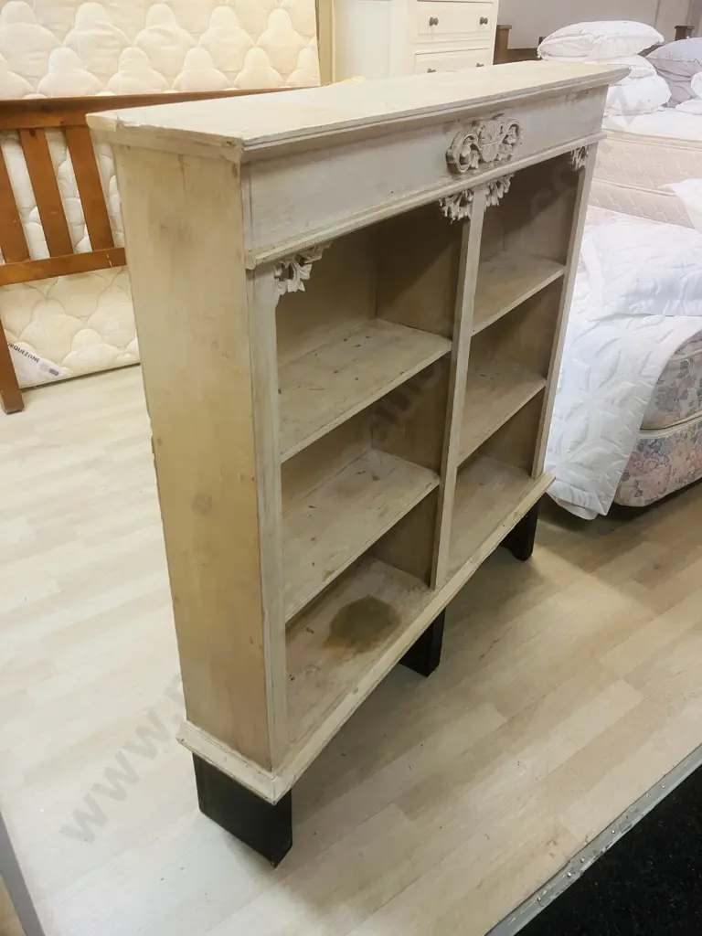 Vintage French Oak Style Whitewashed Bookcase. H122 W120 D22cm Image 1++